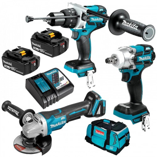 MAKITA 18V Brushless 3 Pce Combo Kit - Hammer Drill/Driver, Impact Wrench & Angle Grinder